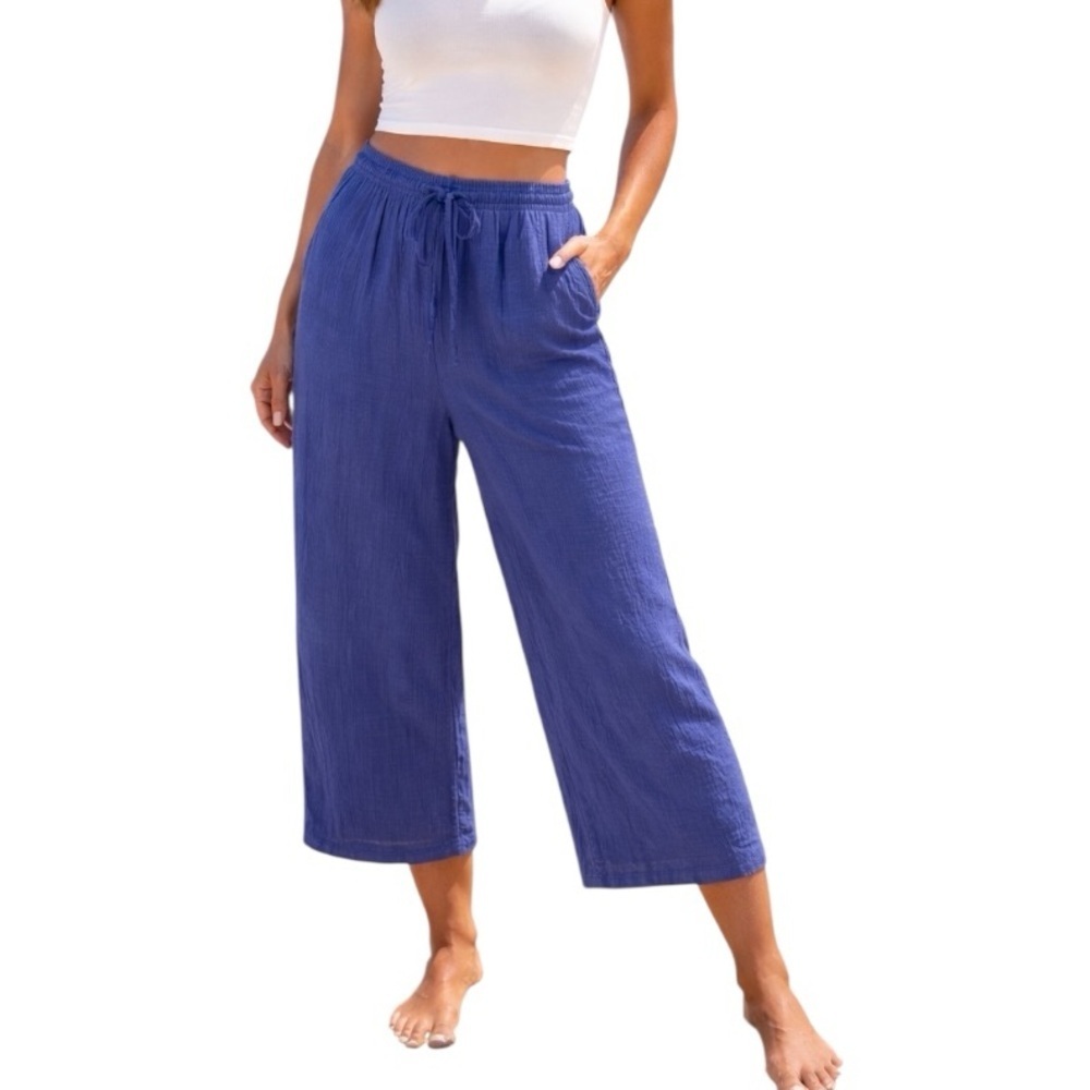 Jessica Simpson Large Cropped 100% Cotton Gauzy Pants Coastal Resortwear
